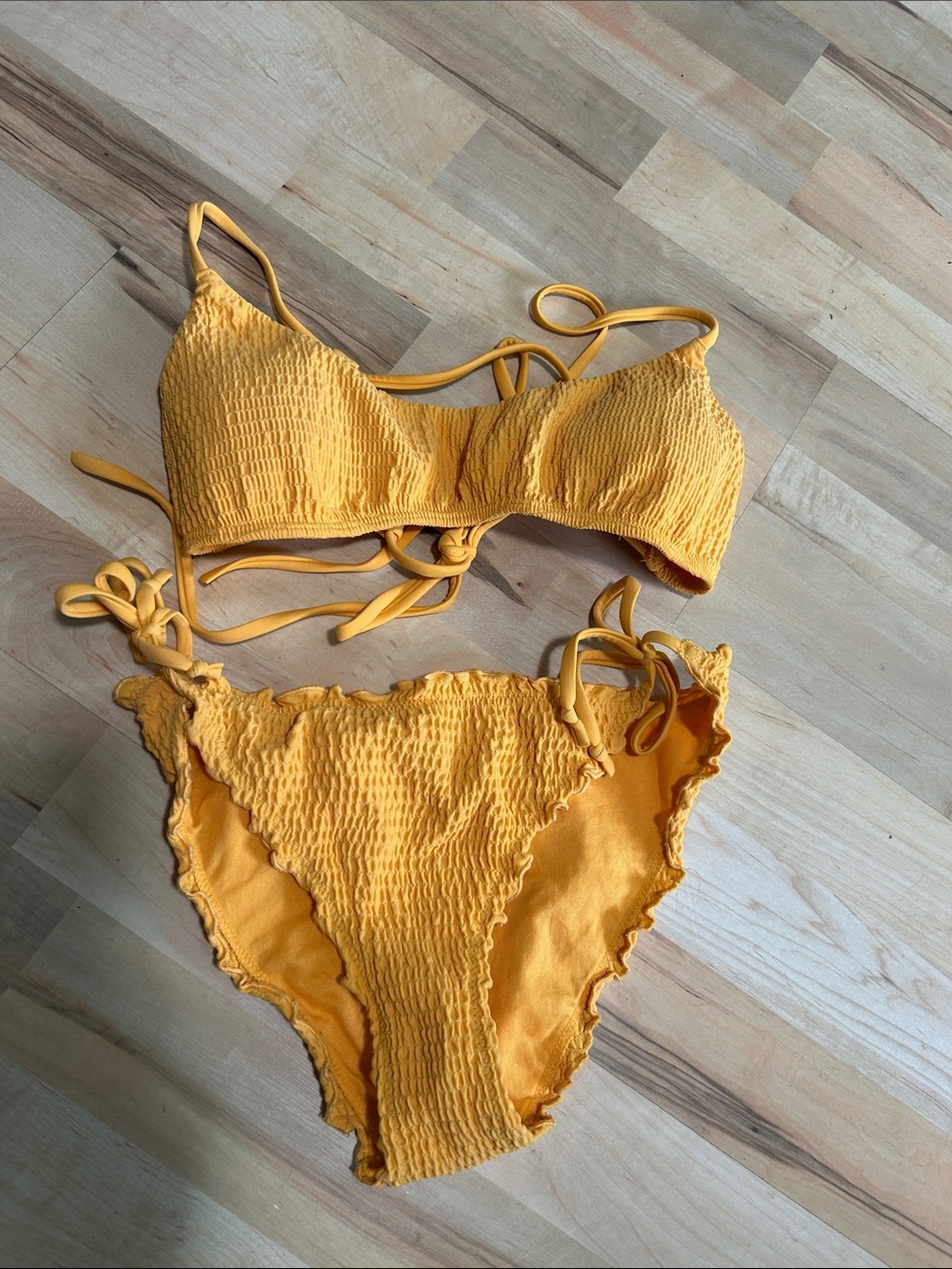Hollister Yellow Smocked Tie-Side Bikini Set
